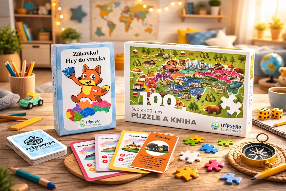 TripsyGo puzzle Slovensko pre deti a kartová hra Zábavko – vzdelávacia hra o Slovensku
